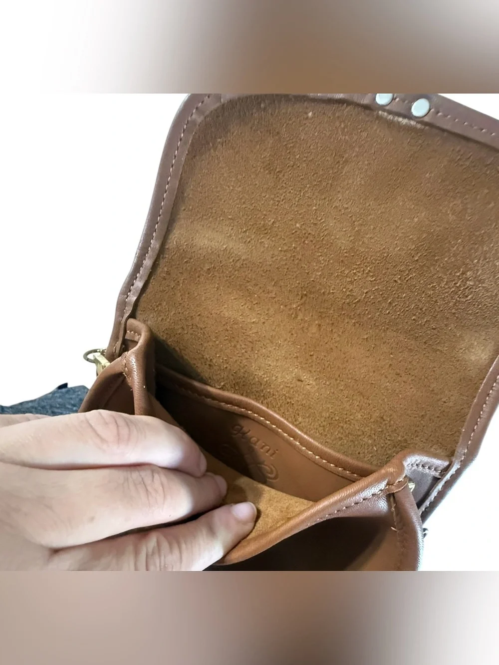 Kani Women's Brown leather turn lock mini Crossbody Bag chain strap